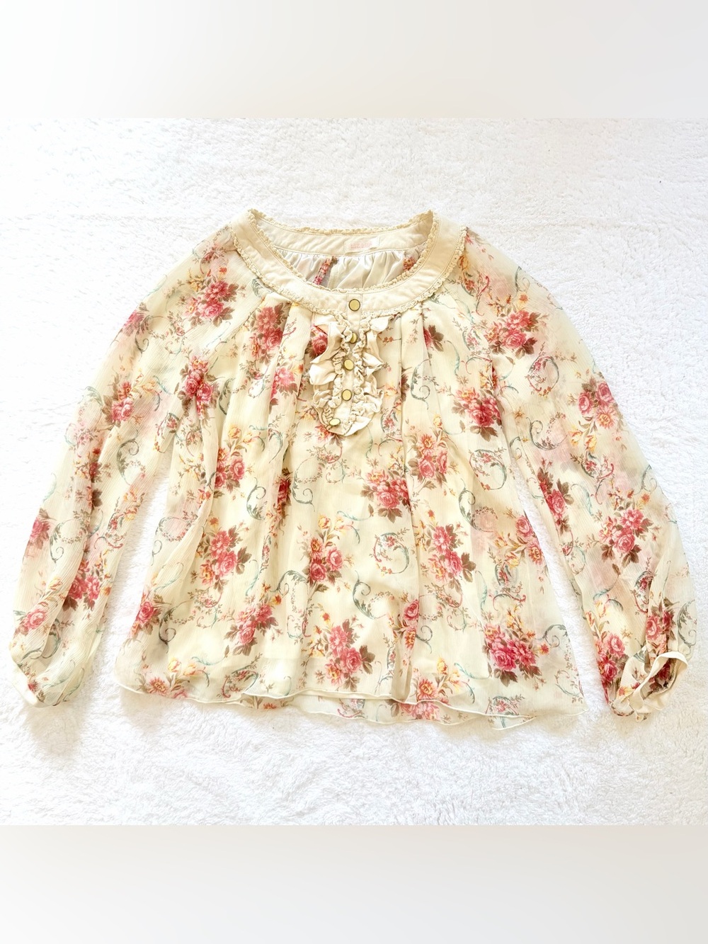 Liz Lisa Y2K Heisei Hime Floral Tops Sheer Gal Japan Lolita Ivory Kawaii